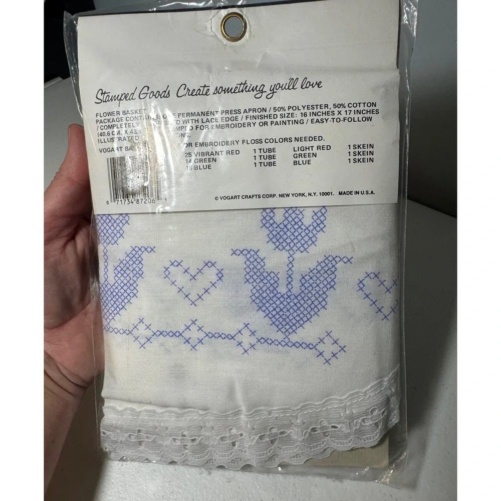Vintage Vogart Crafts Stamped Apron Kit Embroidery Painting Flower Basket 8720F